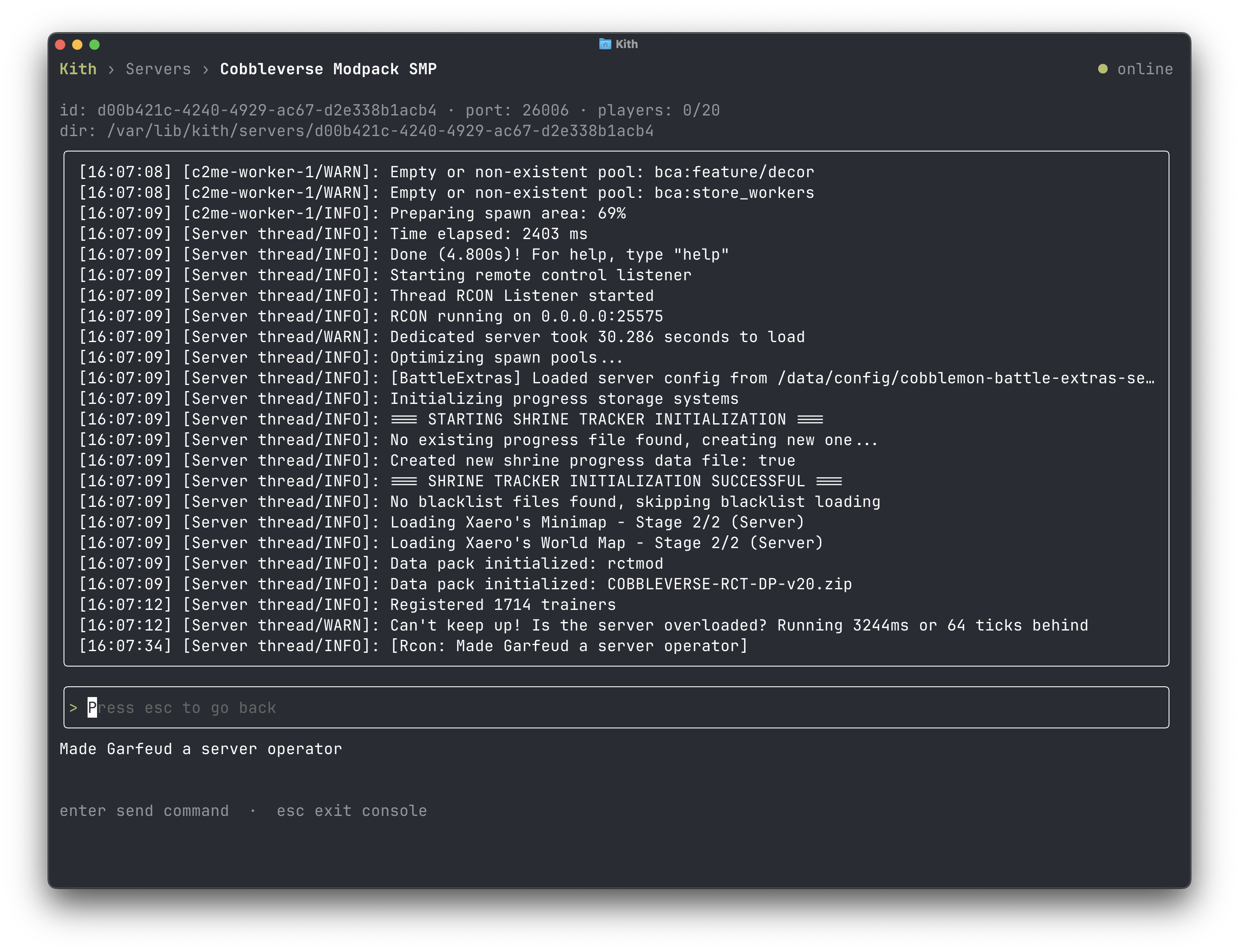 Streaming logs and running commands from the server console