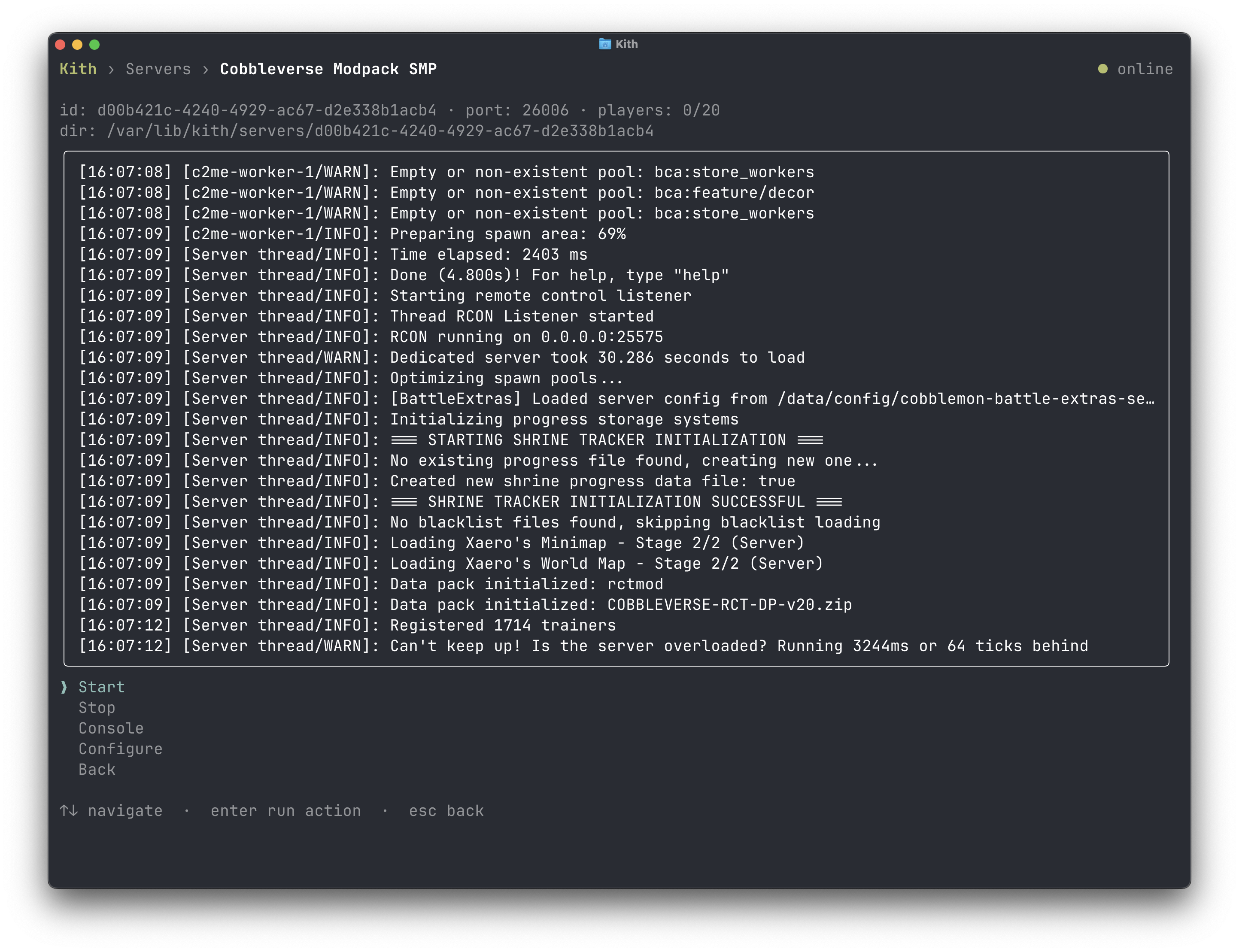 The server detail view